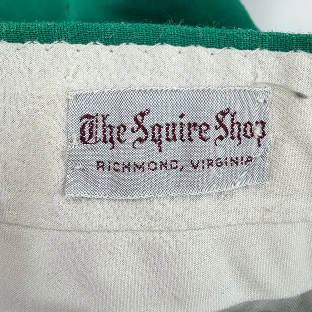 Vintage Corbin Montego Linen Trousers Green Houndstooth Stripe Squire Shop 32
